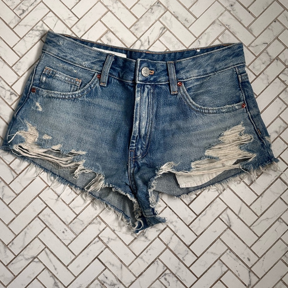 Zara Blue Distressed Cut Off Jean Shorts